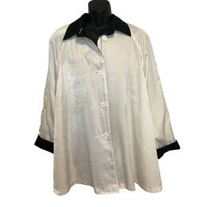 East West Women’s Size Large White Jacket Black Trim Button Up Lined Jacket